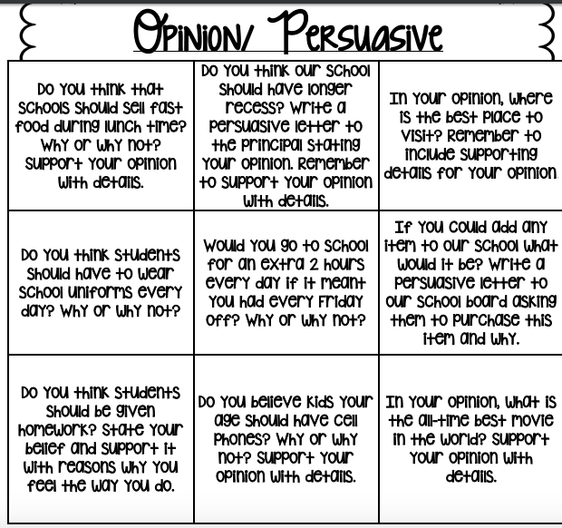 opinion essay prompts for 4th grade